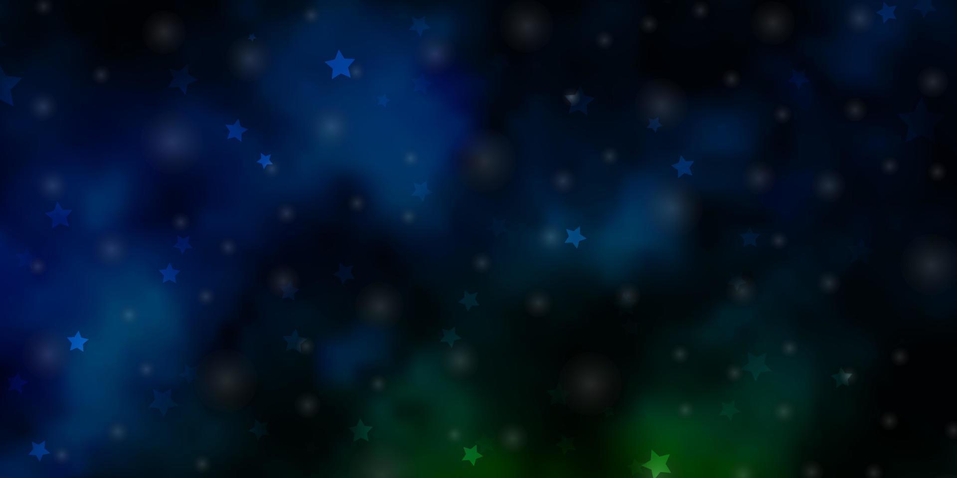 Plantilla de vector azul oscuro, verde con estrellas de neón.