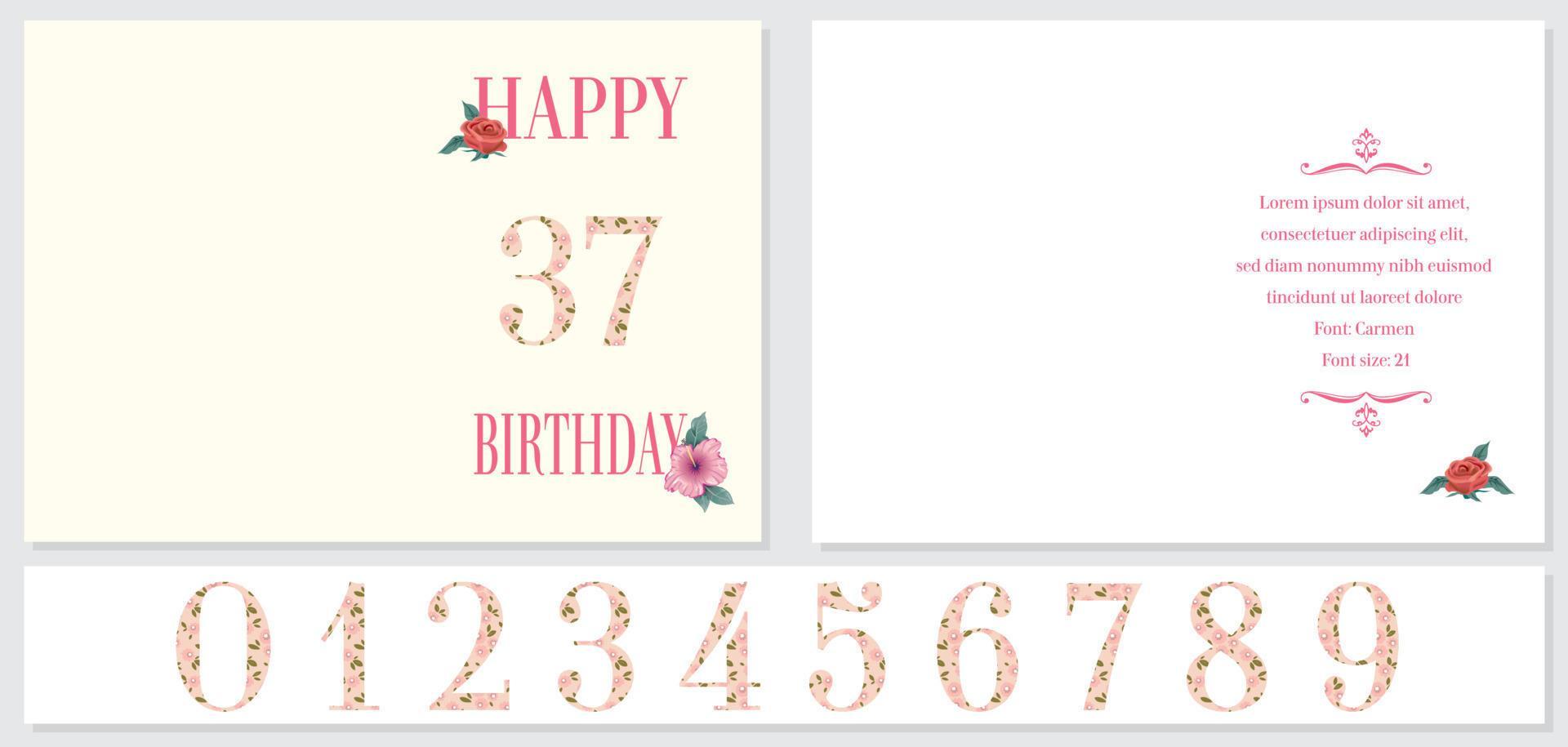 Birthday card. Floral vector illustration. Glamour style background