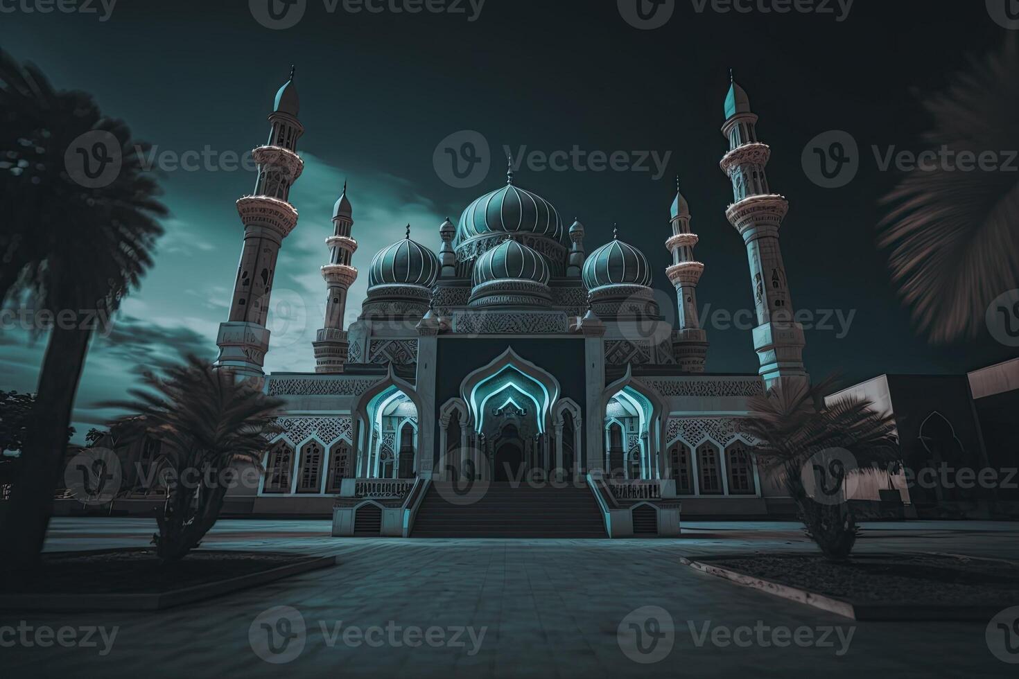 Mosque islamic ramadan moon background dark cinematic background photo