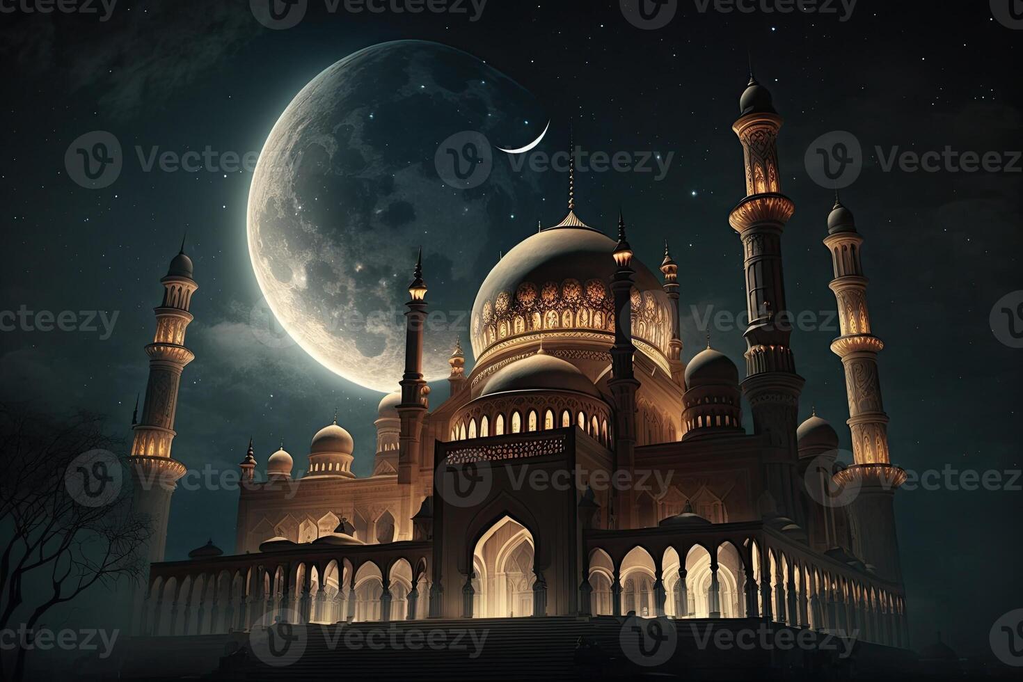 Mosque islamic ramadan moon background dark cinematic background photo