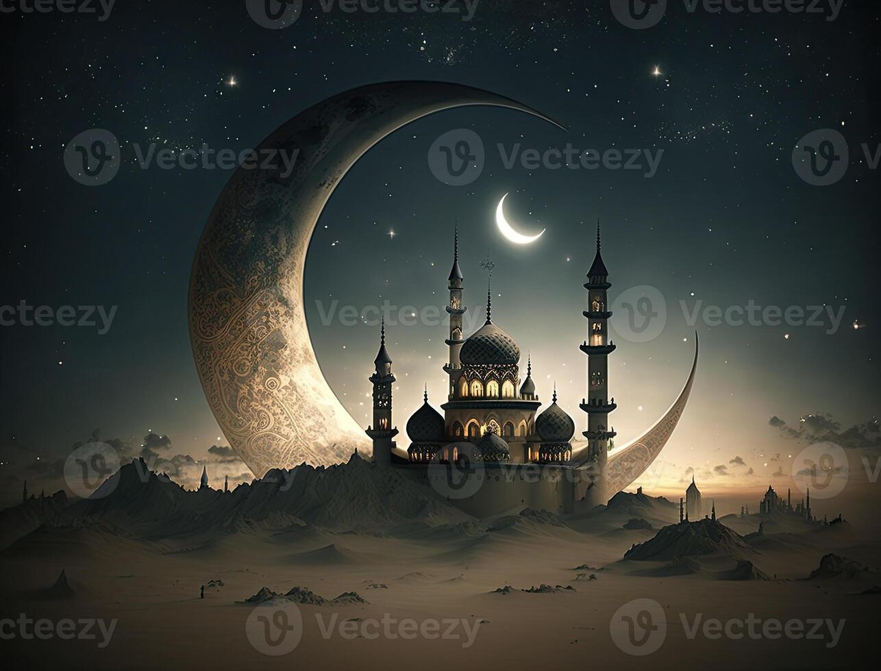 Mosque islamic ramadan moon background dark cinematic background photo