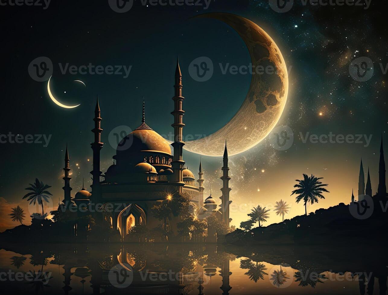 Mosque islamic ramadan moon background dark cinematic background photo