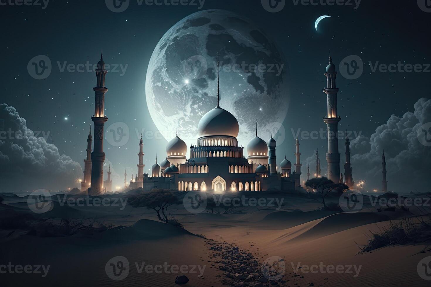 Mosque islamic ramadan moon background dark cinematic background photo