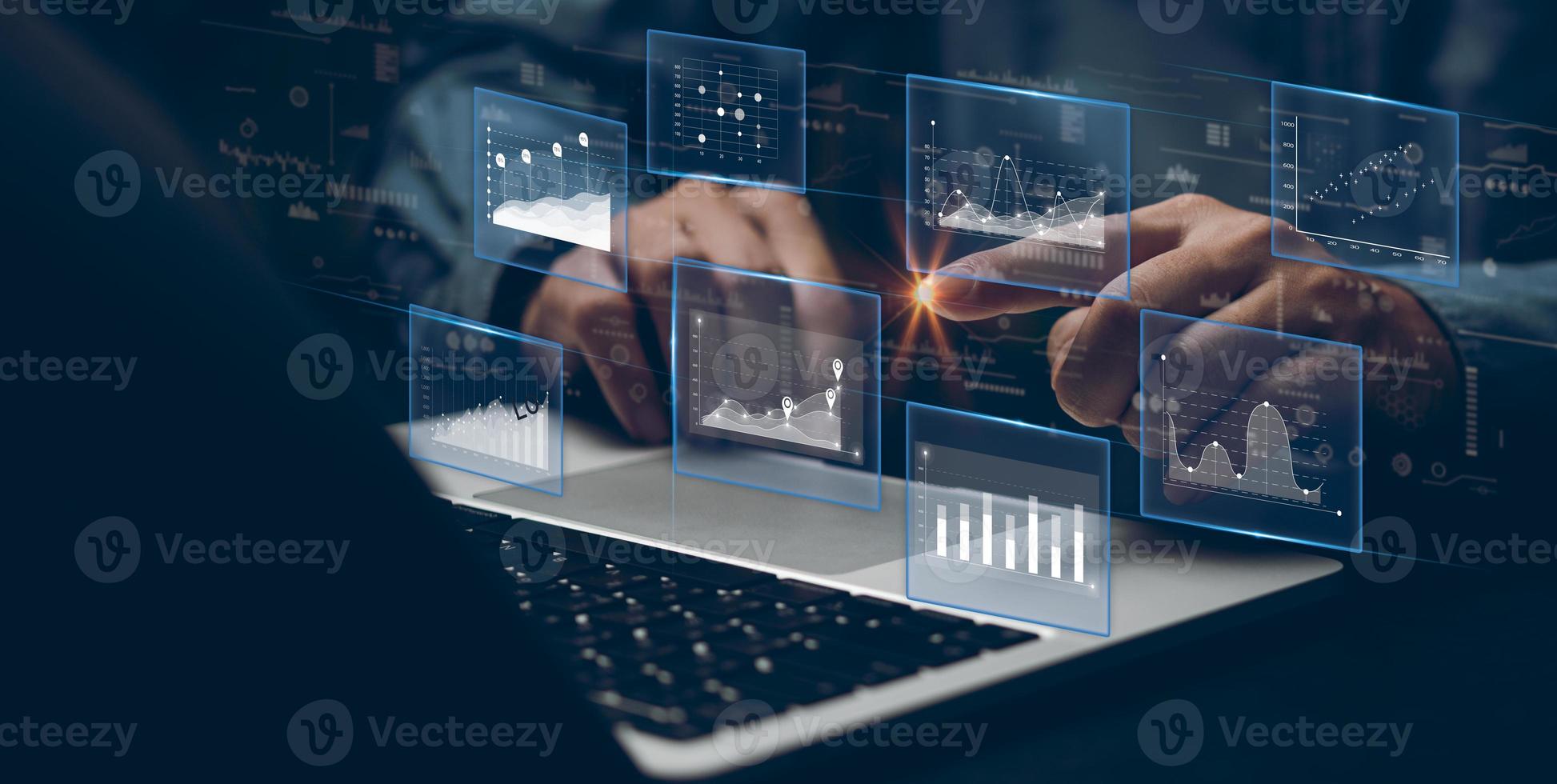 negocio inteligencia tablero grande datos diagrama grafico virtual pantalla. económico análisis y inversión Finanzas y márketing planificación y negocio inteligencia bi concepto. foto