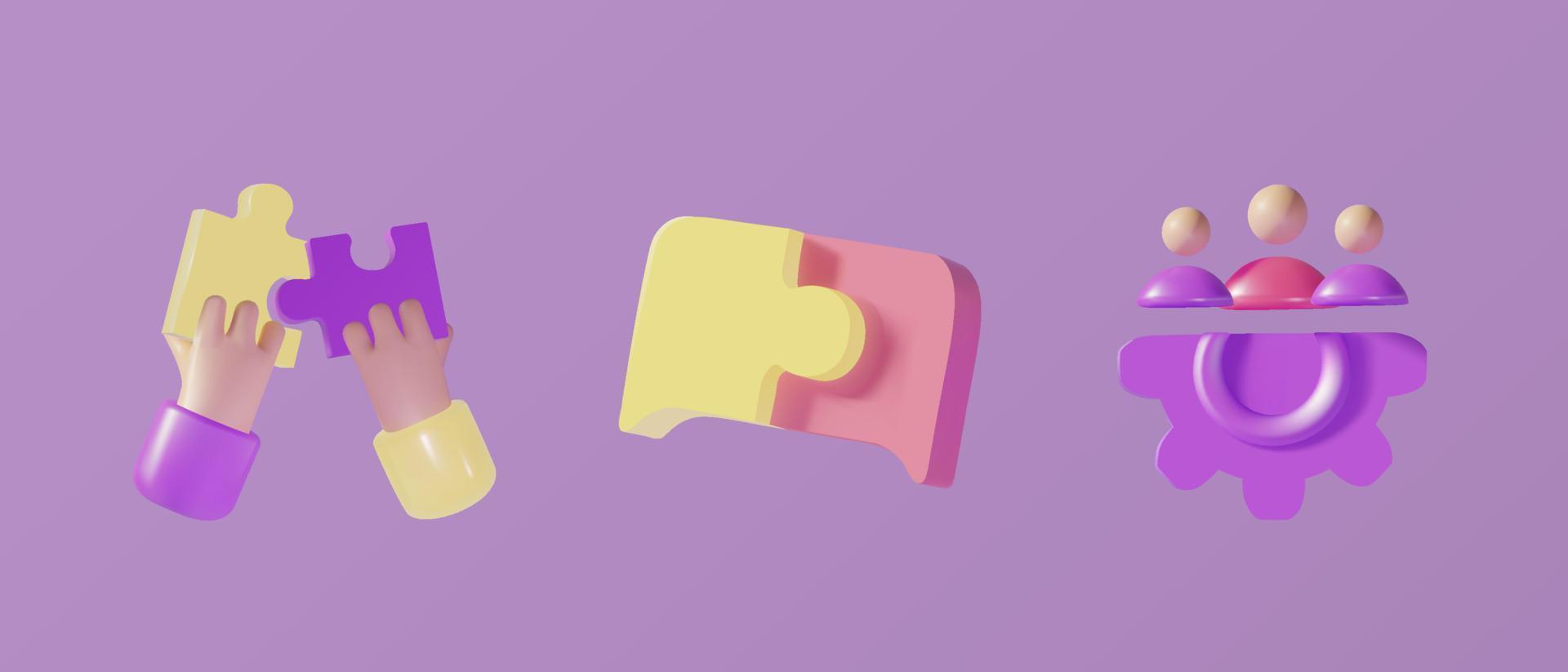 Teamwork in business management 3D icon set. vector