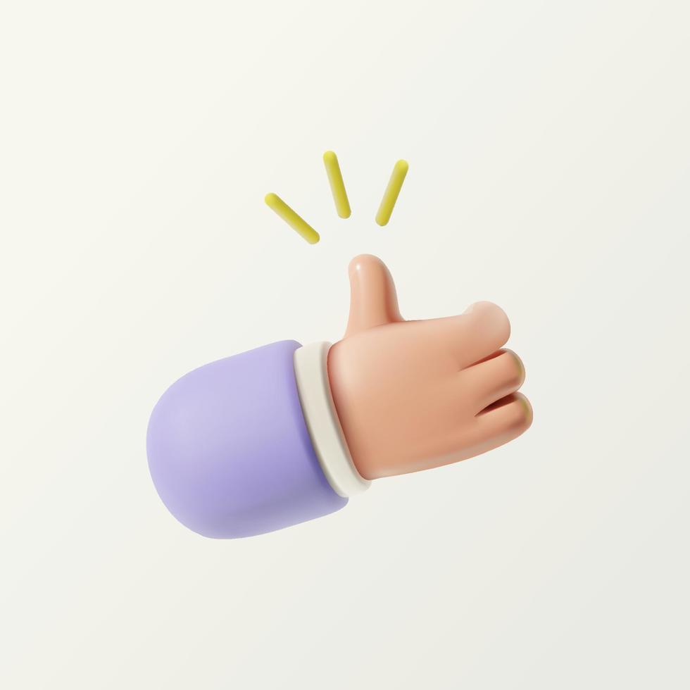 Thumb up 3D cartoon icon isolated on white background. vector