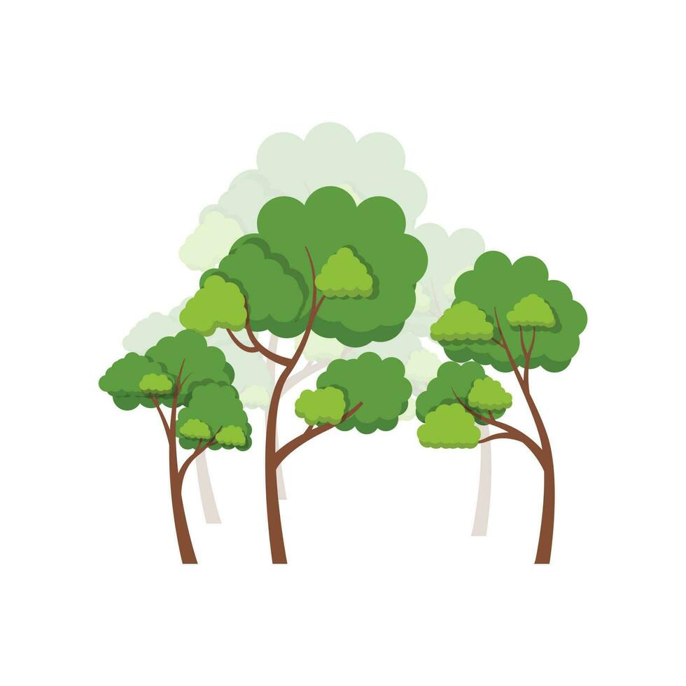 Green trees flat vector illustration. Beautiful green leaves isolated on white