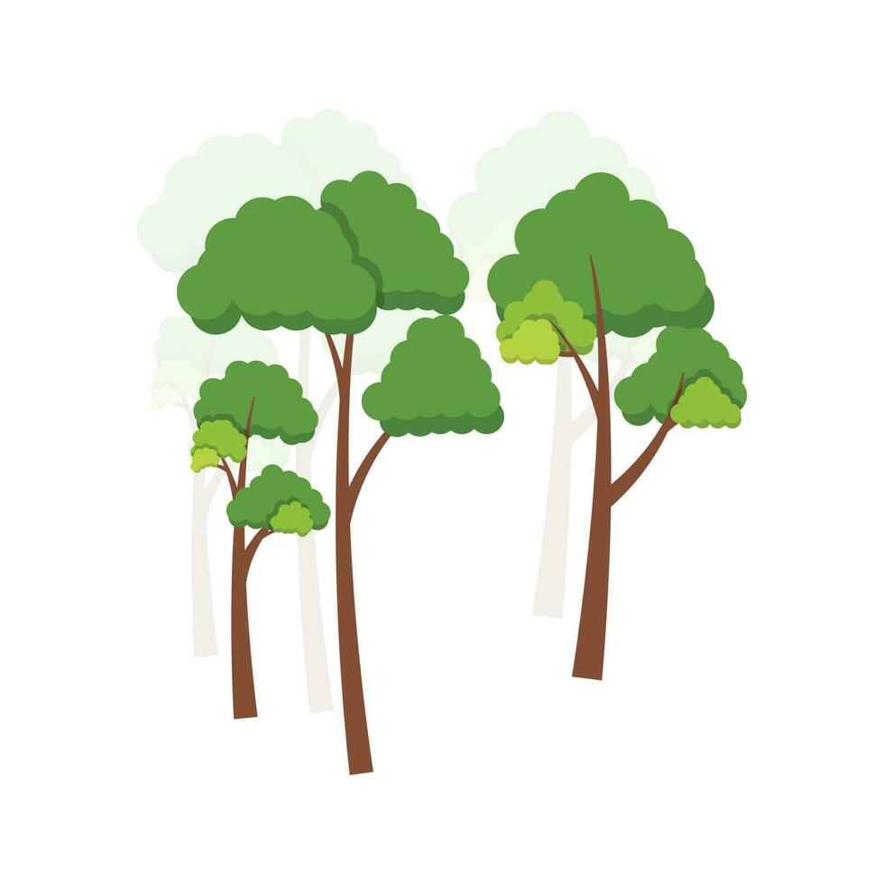 Green trees flat vector illustration. Beautiful green leaves isolated on white