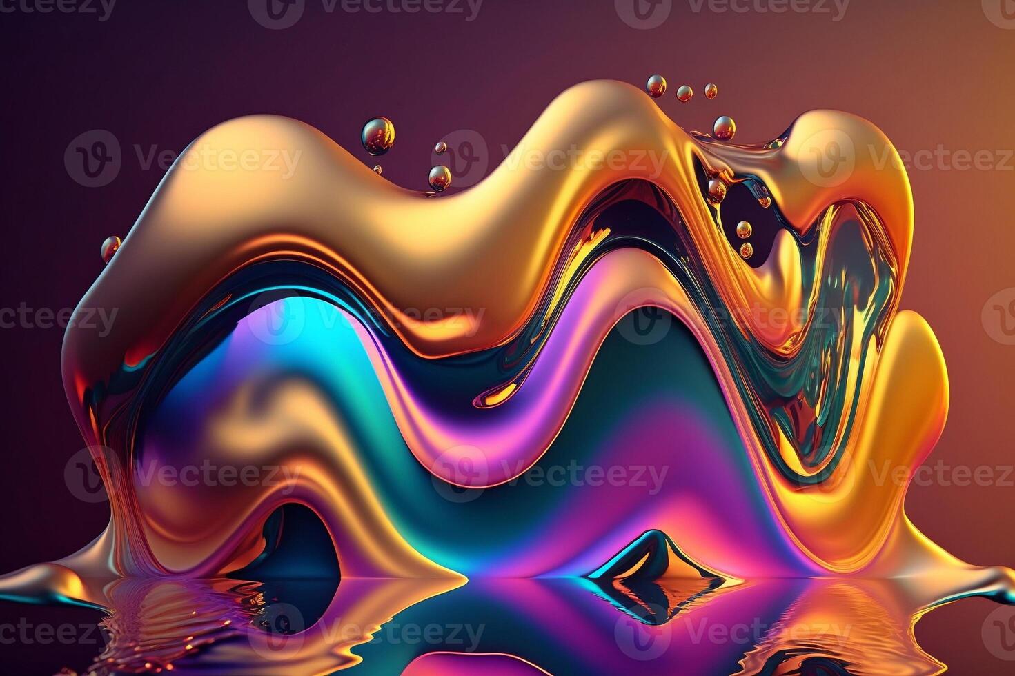 Iridescent holographic colorful undulatory liquid fluid abstract object. photo
