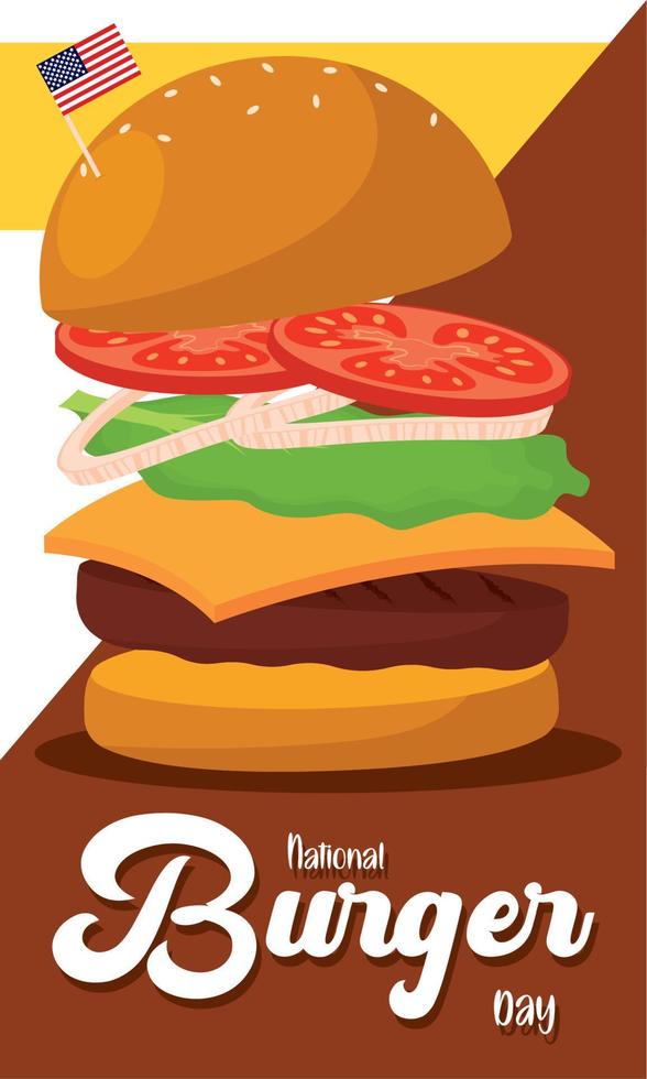 Isolated cartoonish hamburger Colored burger day template Vector illustration
