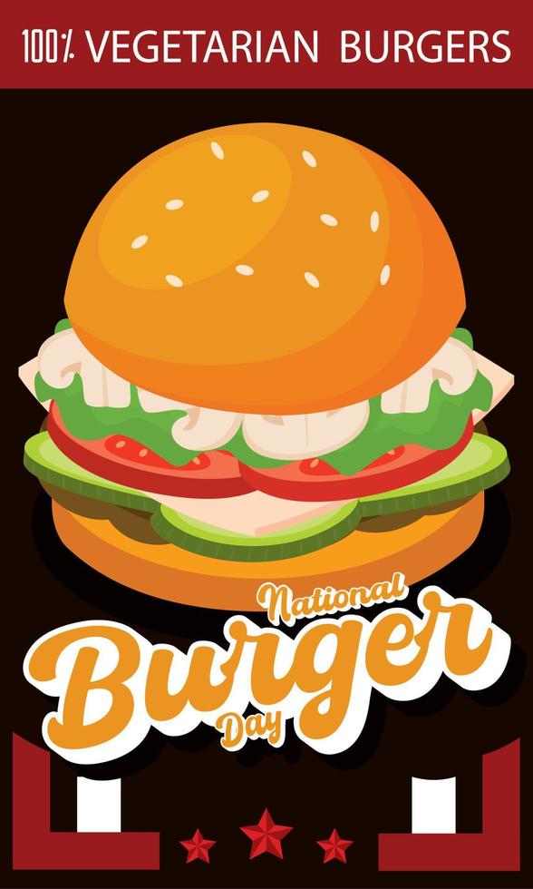 Isolated cartoonish hamburger Colored burger day template Vector illustration