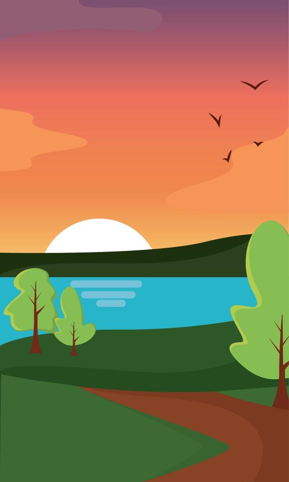 Colored vertical forest summer landscape Flat design Vector illustration