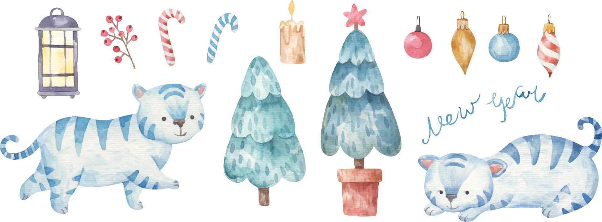new year and christmas watercolor illustration, cute isolated clipart vector