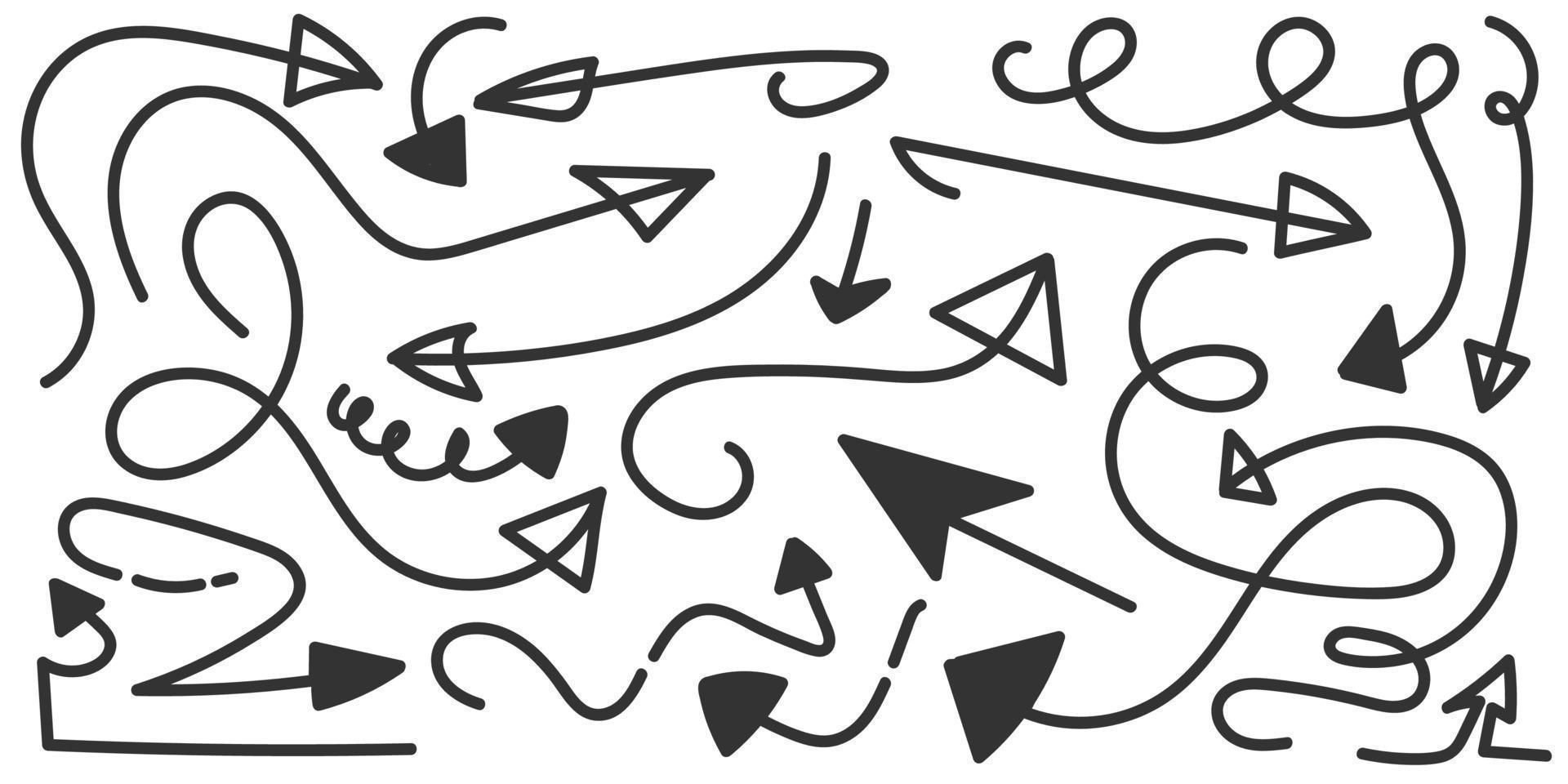 Hand Drawn Arrow Collection. Arrow Icon with Sketch Doodle Style. Pointers Symbol vector