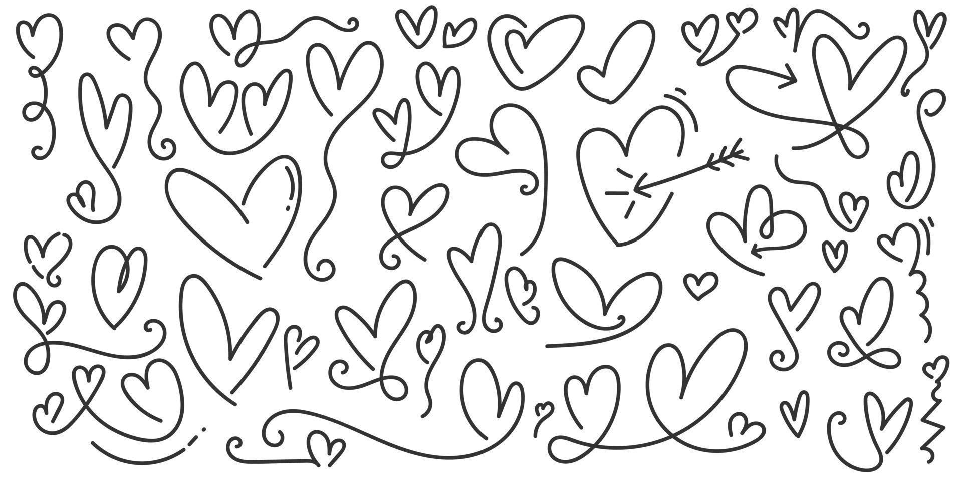 Hand Drawn Heart Collection. Love Doodles Set. Scribble Element. Romantic Illustration Elements for Valentines Day or Mothers Day vector