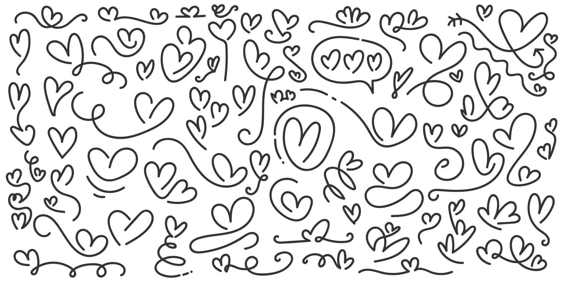 Hand Drawn Heart Collection. Love Doodles Set. Scribble Element. Romantic Illustration Elements for Valentines Day or Mothers Day vector