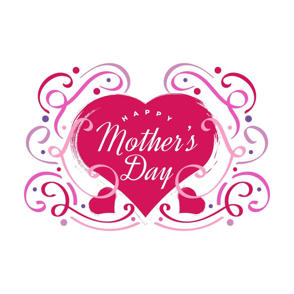 Happy Mother's Day Lettering with Cute Red Heart Illustration. Mothers Day Typography with Doodle Style. Can be Used for Greeting Card, Poster, Banner, or T Shirt Design vector