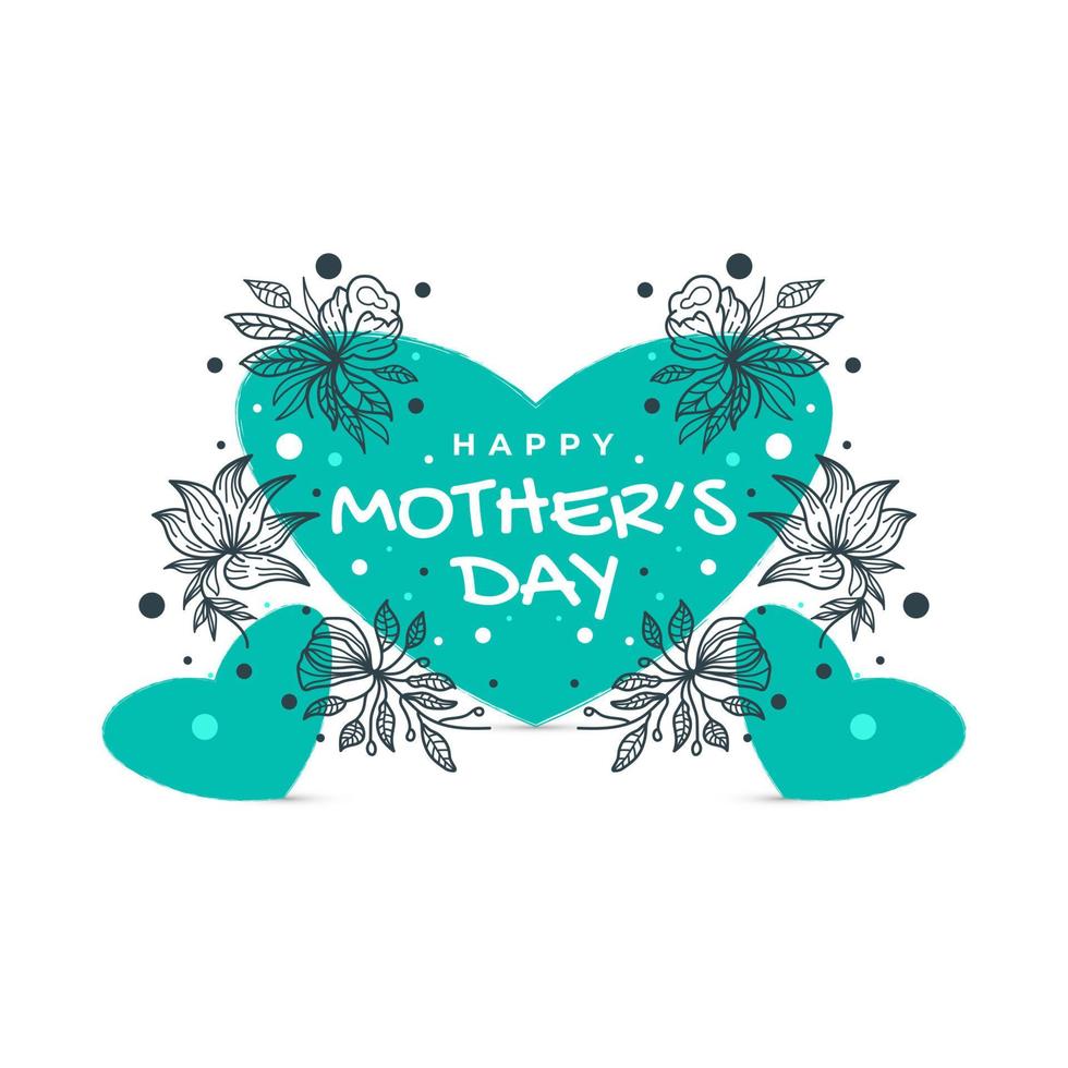 Happy Mother's Day Lettering with Cute Blue Heart Illustration. Mothers Day Typography with Doodle Style. Can be Used for Greeting Card, Poster, Banner, or T Shirt Design vector