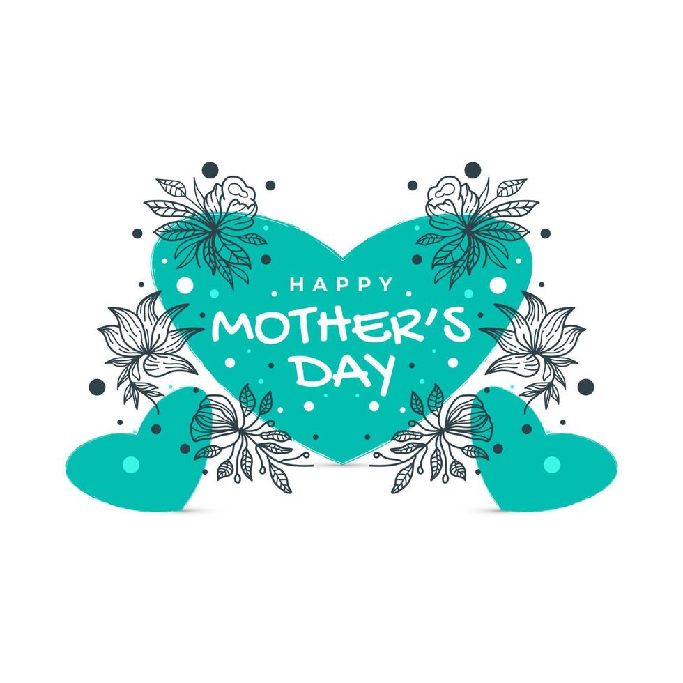 Happy Mother's Day Lettering with Cute Blue Heart Illustration. Mothers Day Typography with Doodle Style. Can be Used for Greeting Card, Poster, Banner, or T Shirt Design vector