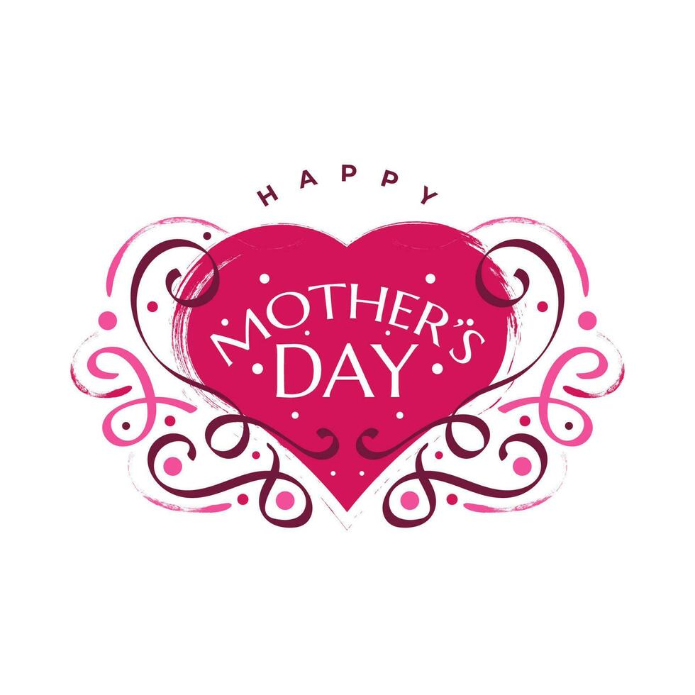 Happy Mother's Day Lettering with Cute Red Heart Illustration. Mothers Day Typography with Doodle Style. Can be Used for Greeting Card, Poster, Banner, or T Shirt Design vector