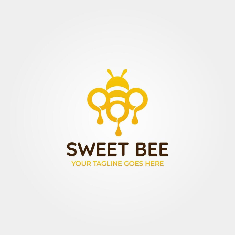 Unique bee with circles and honey drops vector logo design