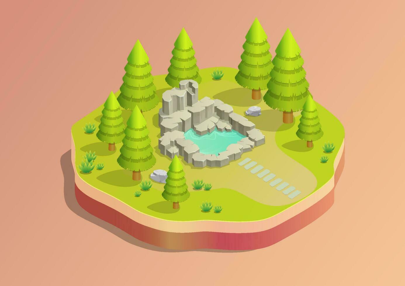 isometric stepped mountain island vector