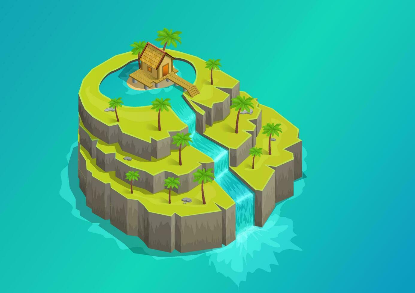 isometric stepped mountain island vector