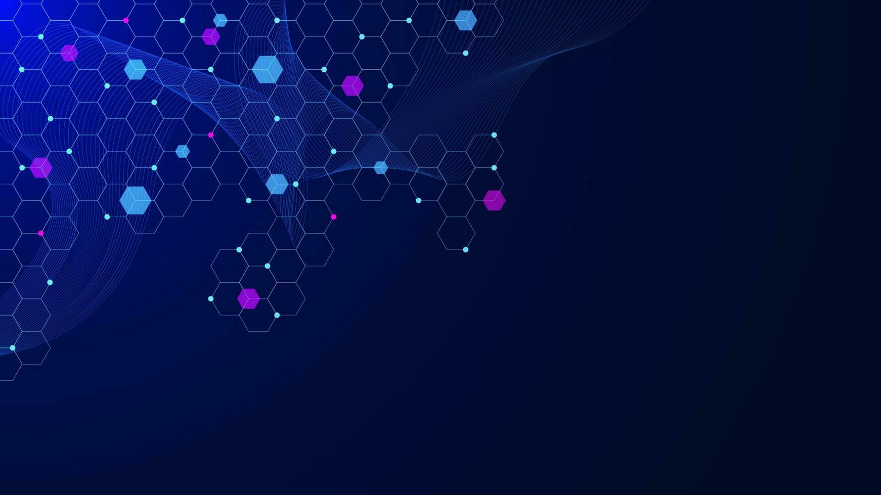 Abstract geometric background with hexagonal and wave flow for medicine, chemistry, science and technology concept backdrop design. Vector illustration.