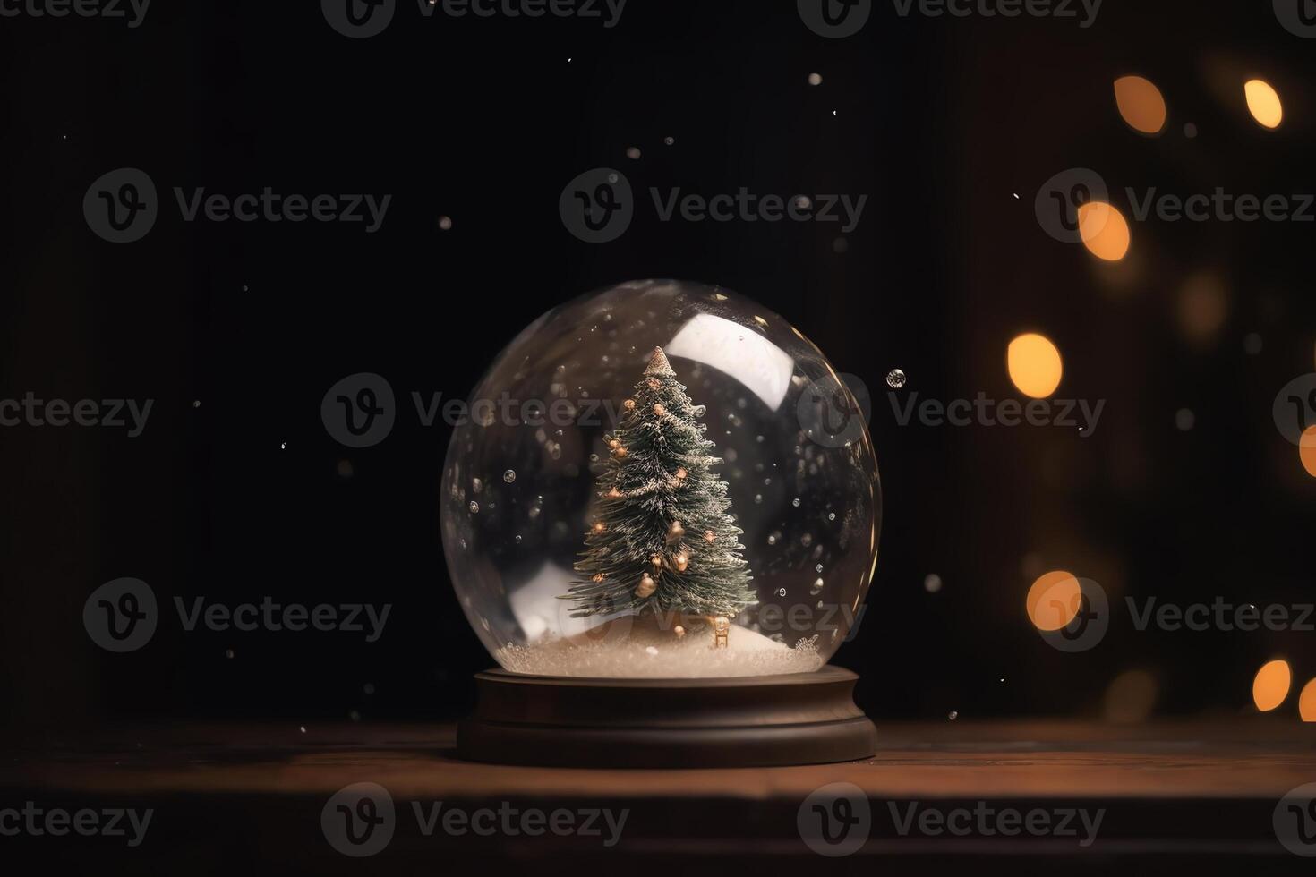 Snow Globe With Christmas Tree And Bokeh. Christmas Eve. photo