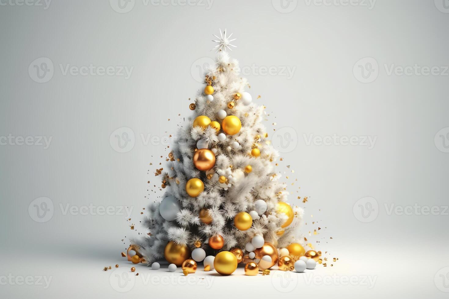 3d Illustration Of Christmas Tree With Decorations On White Background. Christmas Eve. photo