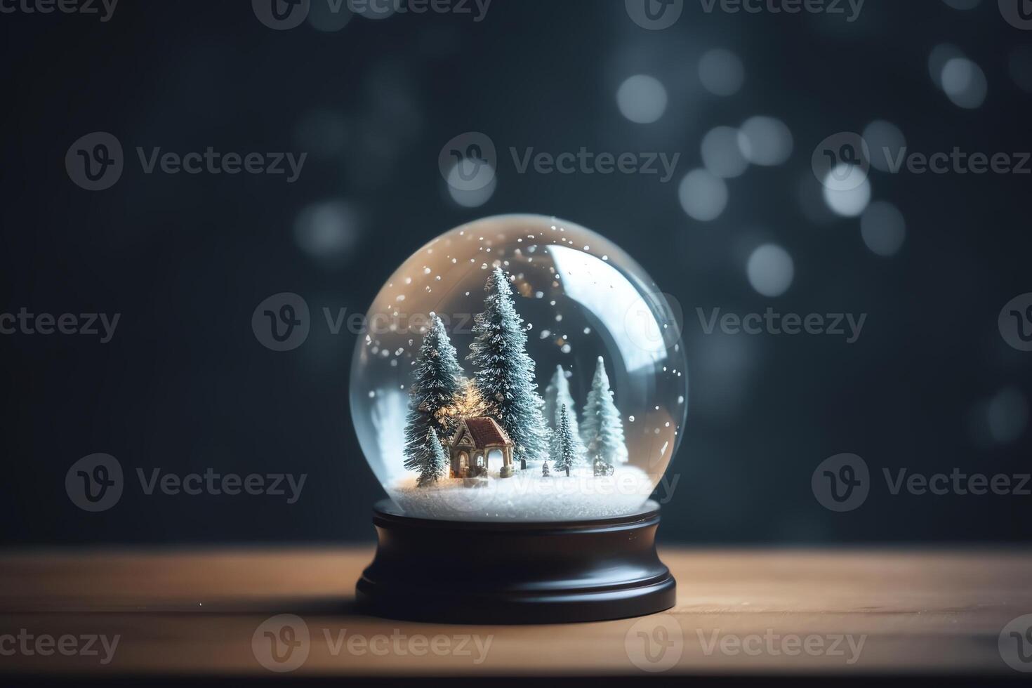 Christmas Tree In Snow Globe With Winter Scenery. Christmas Eve. photo