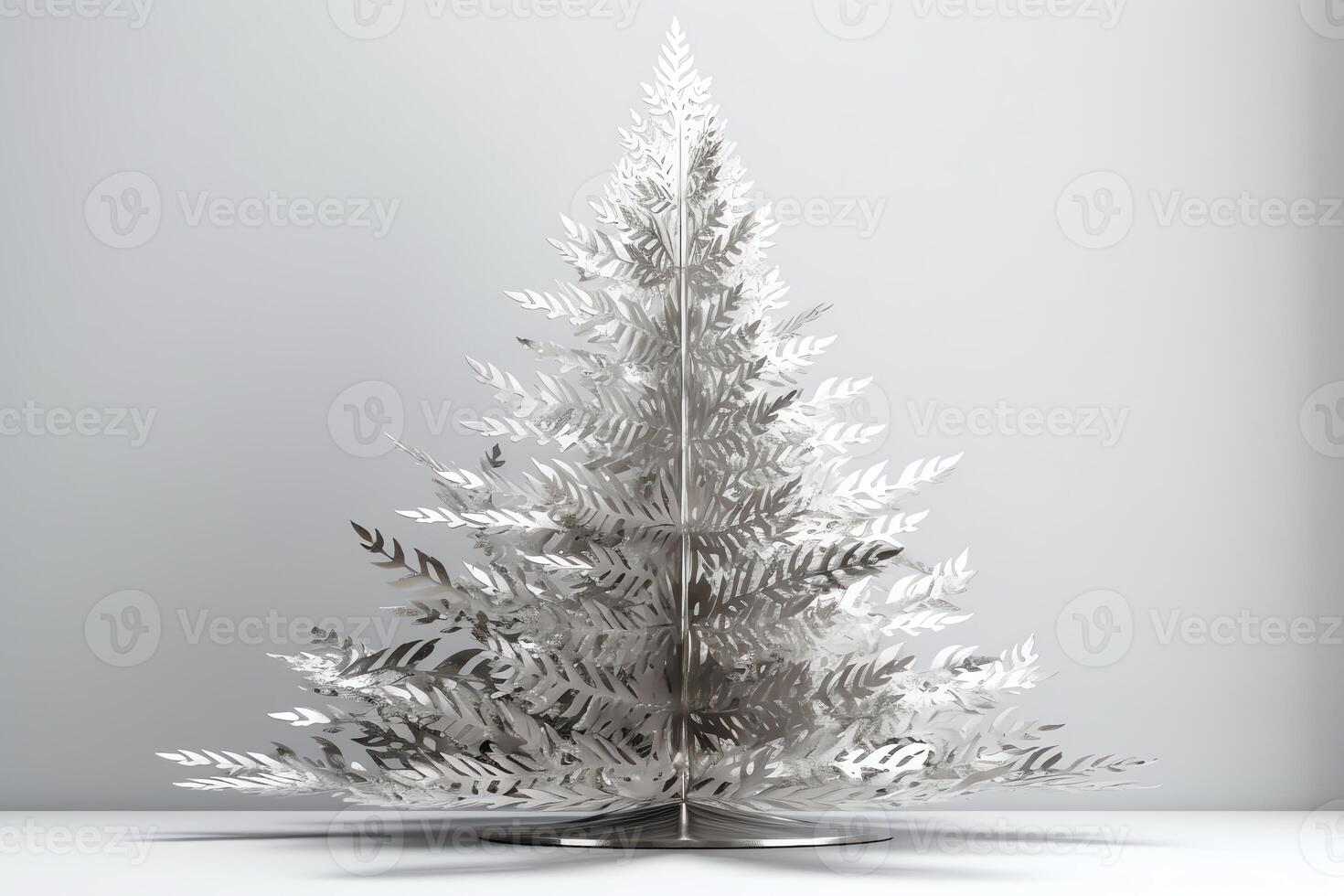 metal abeto árbol Navidad árbol en blanco antecedentes. Navidad víspera. ai generado foto
