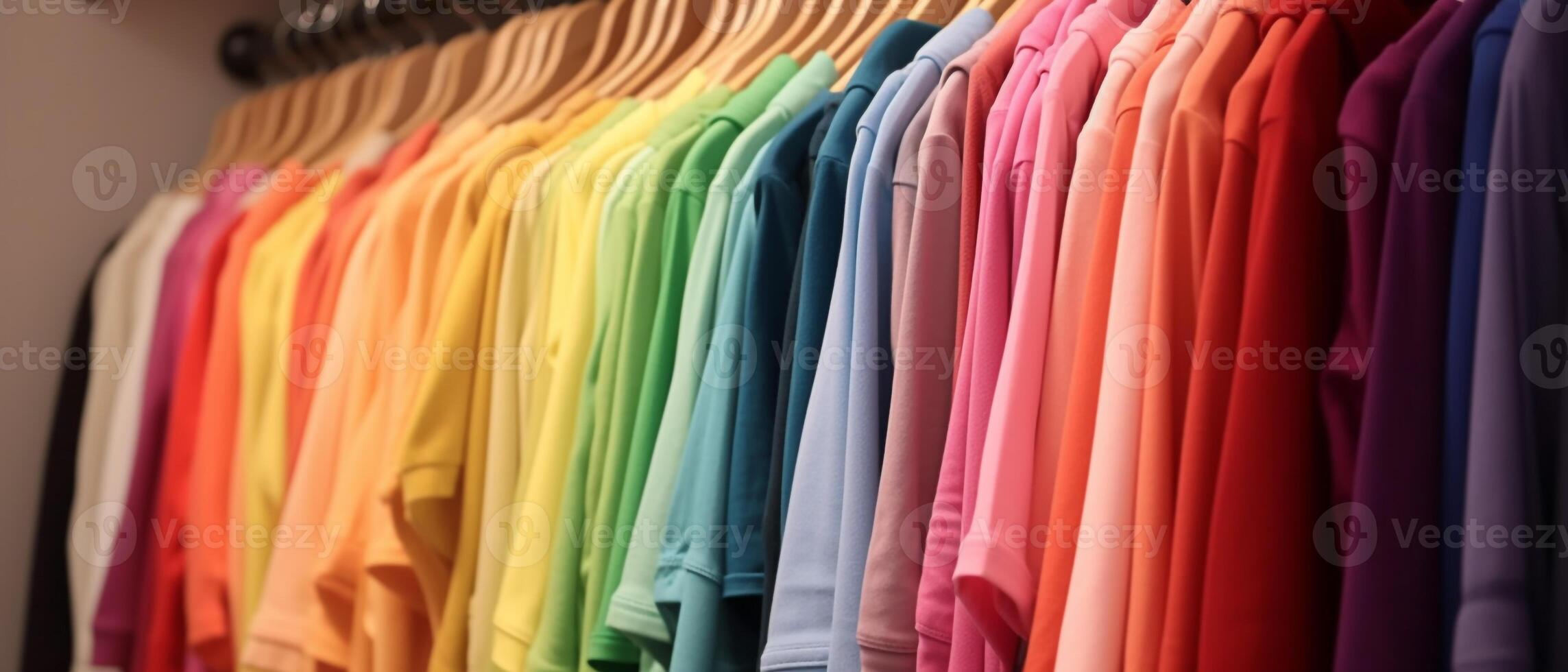 Fashion clothes on clothing rack colorful closet photo