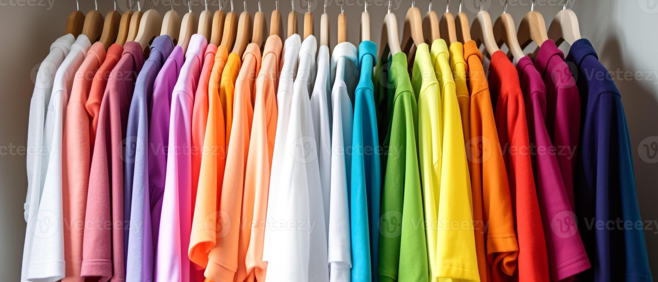 Fashion clothes on clothing rack colorful closet photo