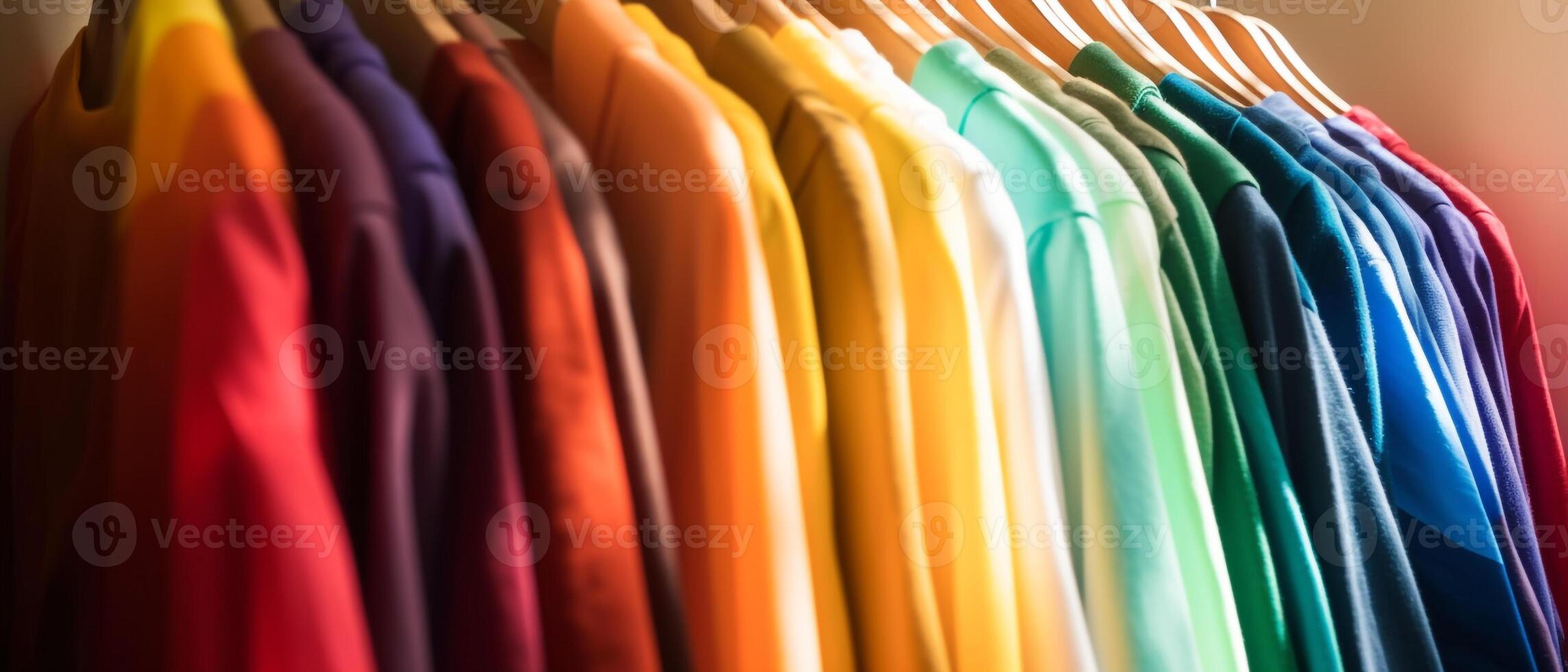 Fashion clothes on clothing rack colorful closet photo