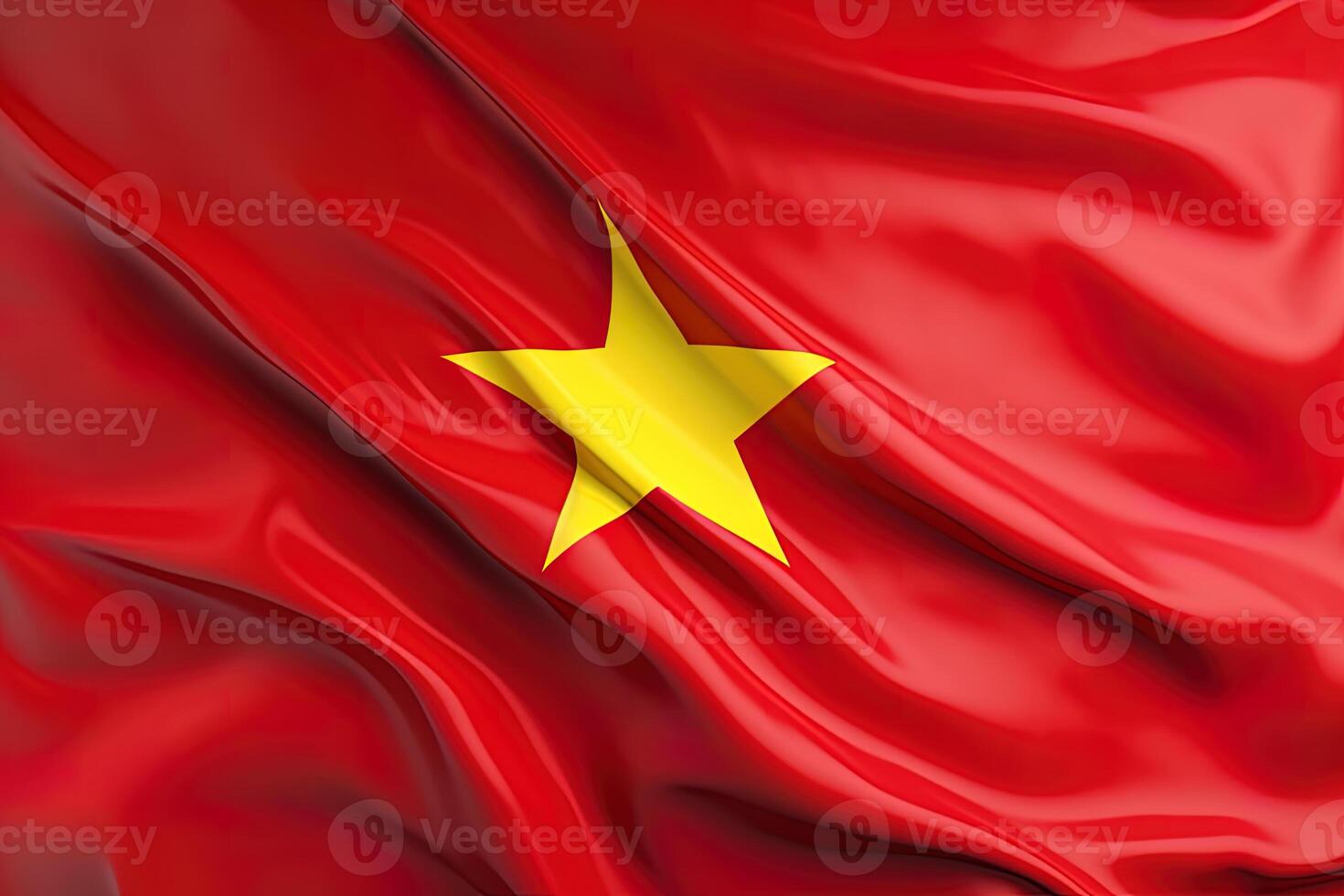 yellow star and red background, waving the national flag of Vietnam, waved a highly detailed close-up. photo