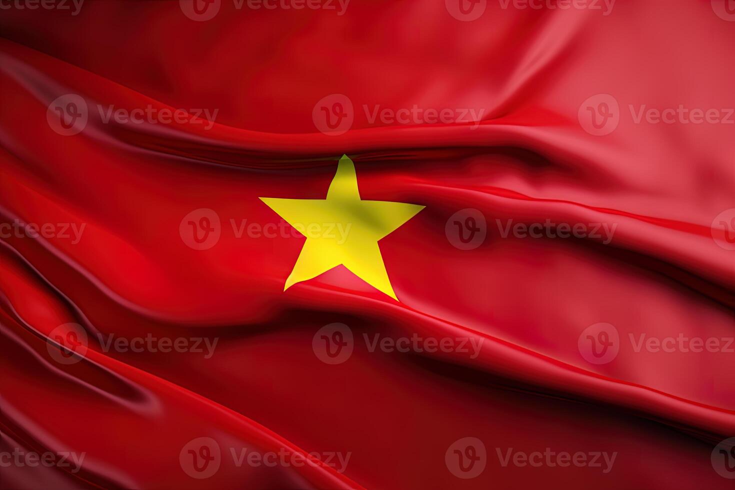 yellow star and red background, waving the national flag of Vietnam, waved a highly detailed close-up. photo