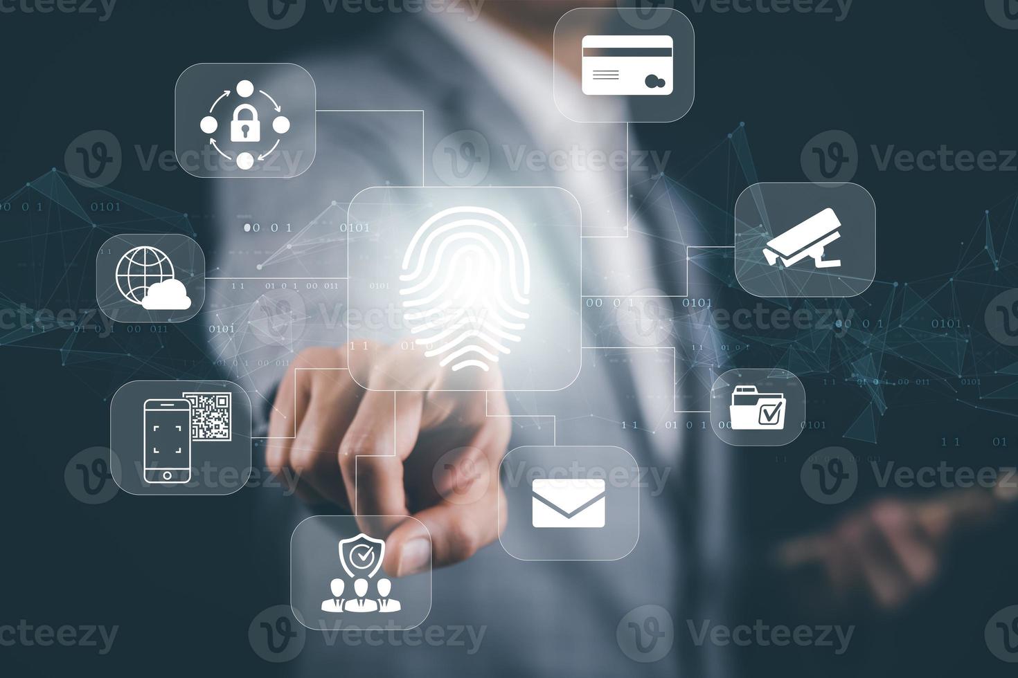 Hand touch fingerprint with virtual global with cyber security, login, User, identification information cyber security and encryption, secure access to users personal information, secure Internet photo
