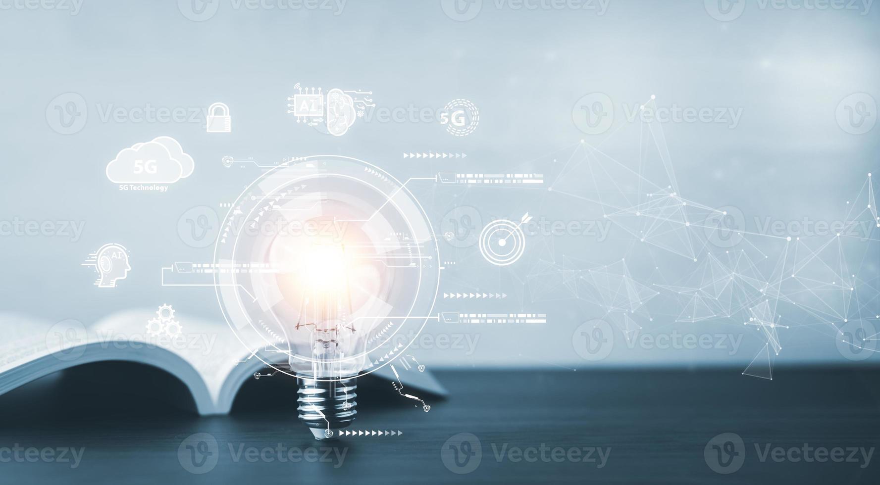 Artificial intelligence AI with light bulb concept, Light bulb Global Internet connection with Business global internet connection application technology and digital marketing, technology innovation photo