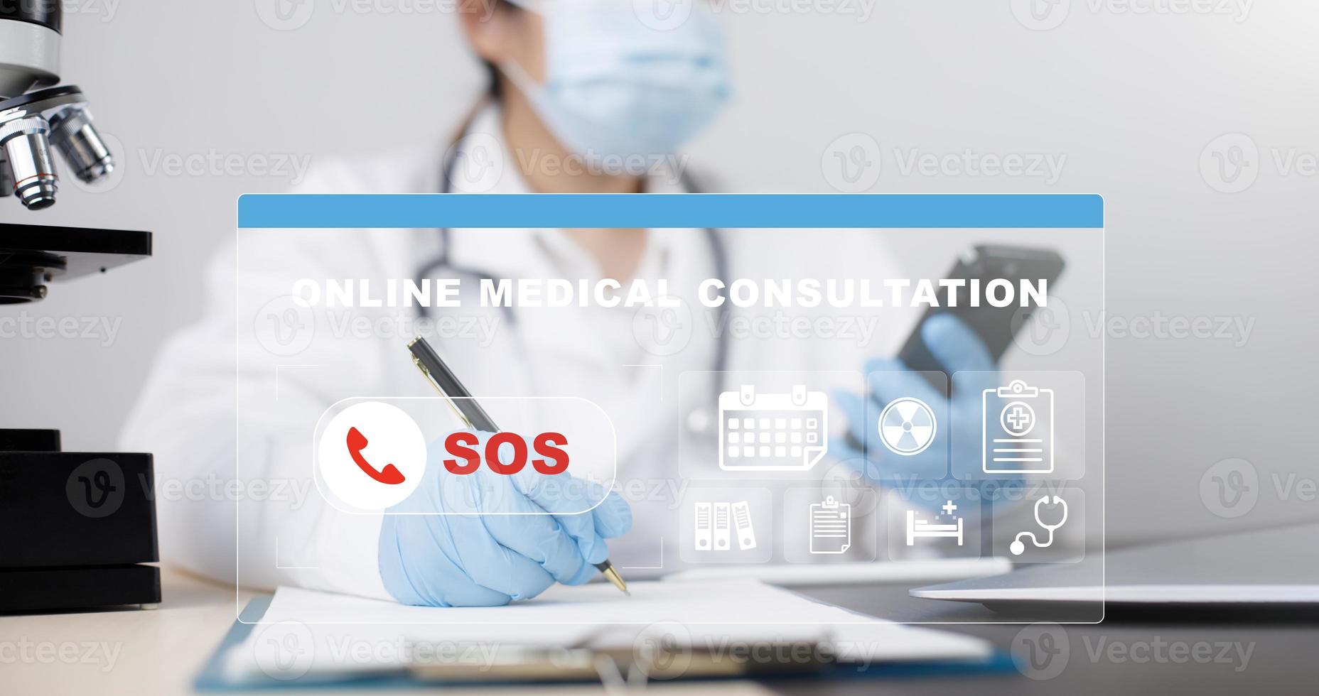 inteligente teléfono con llamada de socorro en línea médico consulta concepto, doctores especializarse en teléfono asistencia para consultante contacto, médico secreto, emergencia en línea médico, cita por correo electrónico o teléfono foto