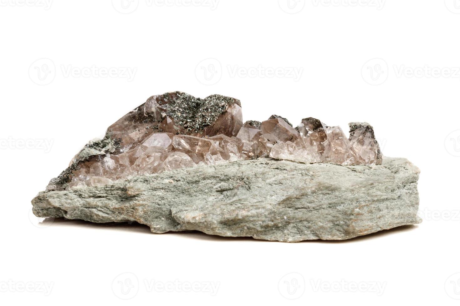Macro mineral stone quartz chlorite Palygorskite rock on a white background photo