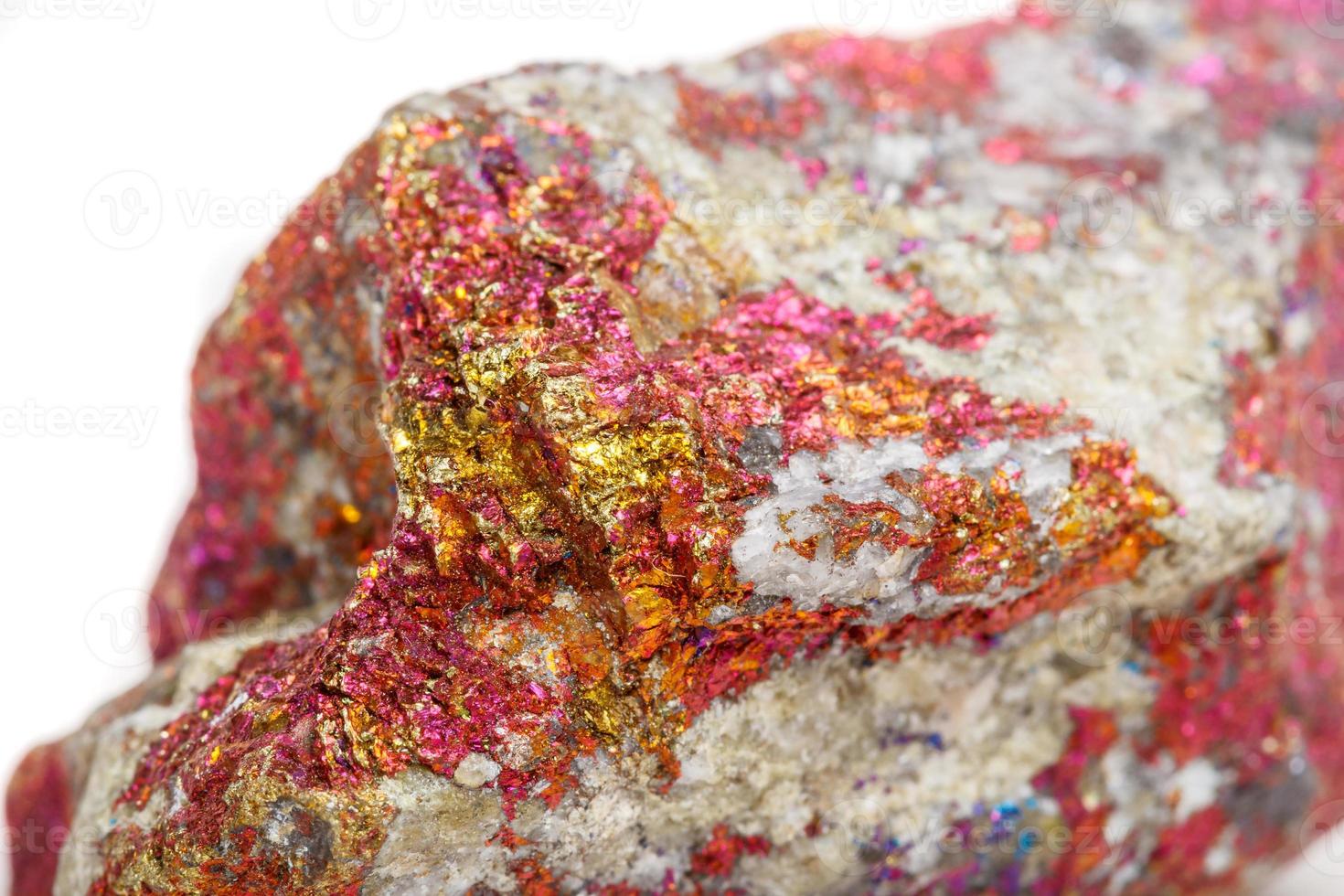 Macro mineral stone Chalcopyrite in the rock on a white background photo
