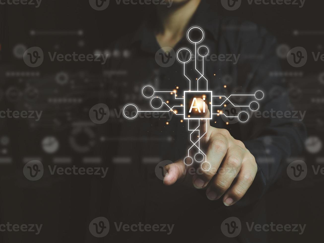 Asian businessman showing artificial intelligence AI connection of future technology photo