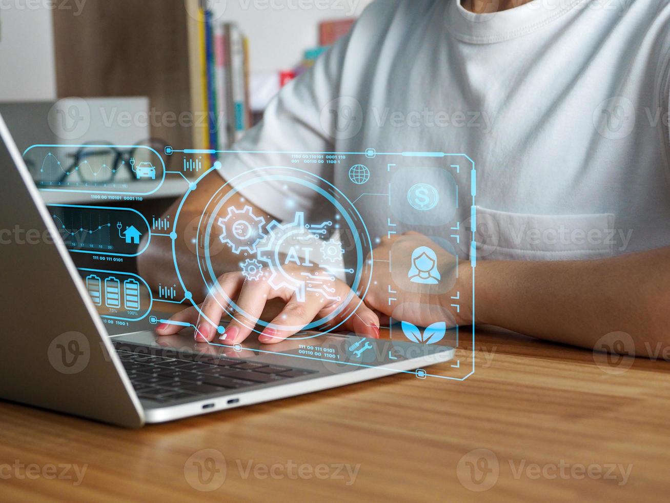 Power Saving AI Symbol Using Artificial Intelligence to Control Energy Efficiency The use of energy analysis management is yet to be filed. photo