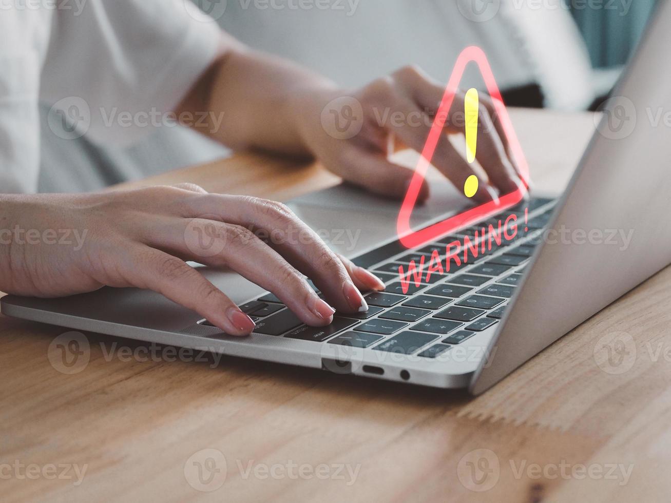 alert system warning red triangle sign network security cyber on a computer network Hack notification system Check for viruses, spyware, malware photo