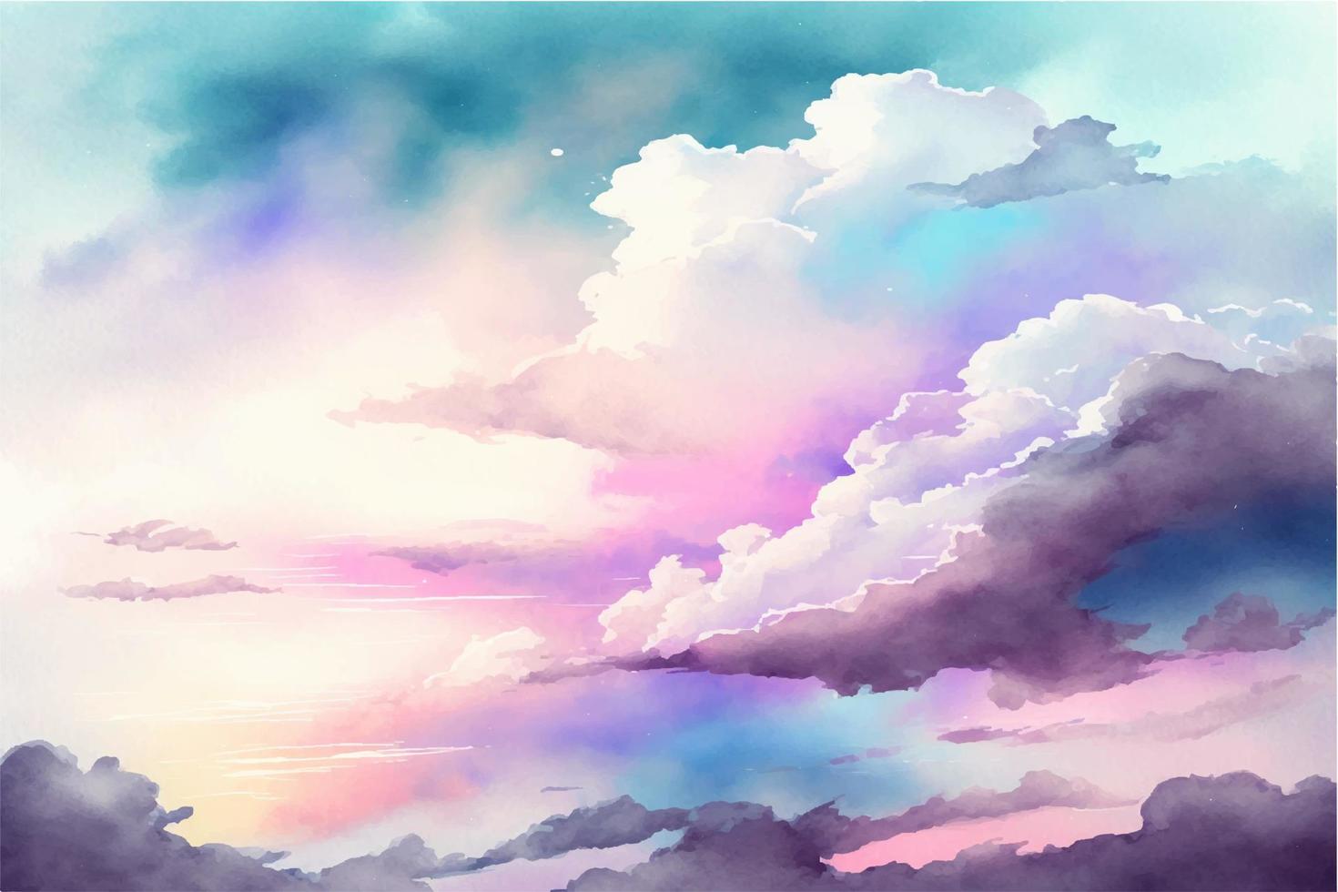 Hand painted watercolor sky cloud background with a pastel colored vector