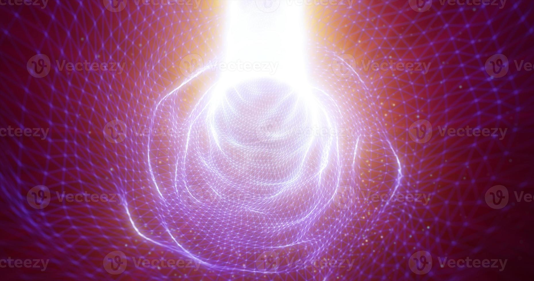 Abstract purple energy tunnel futuristic made of hi-tech mesh and glowing particles background photo