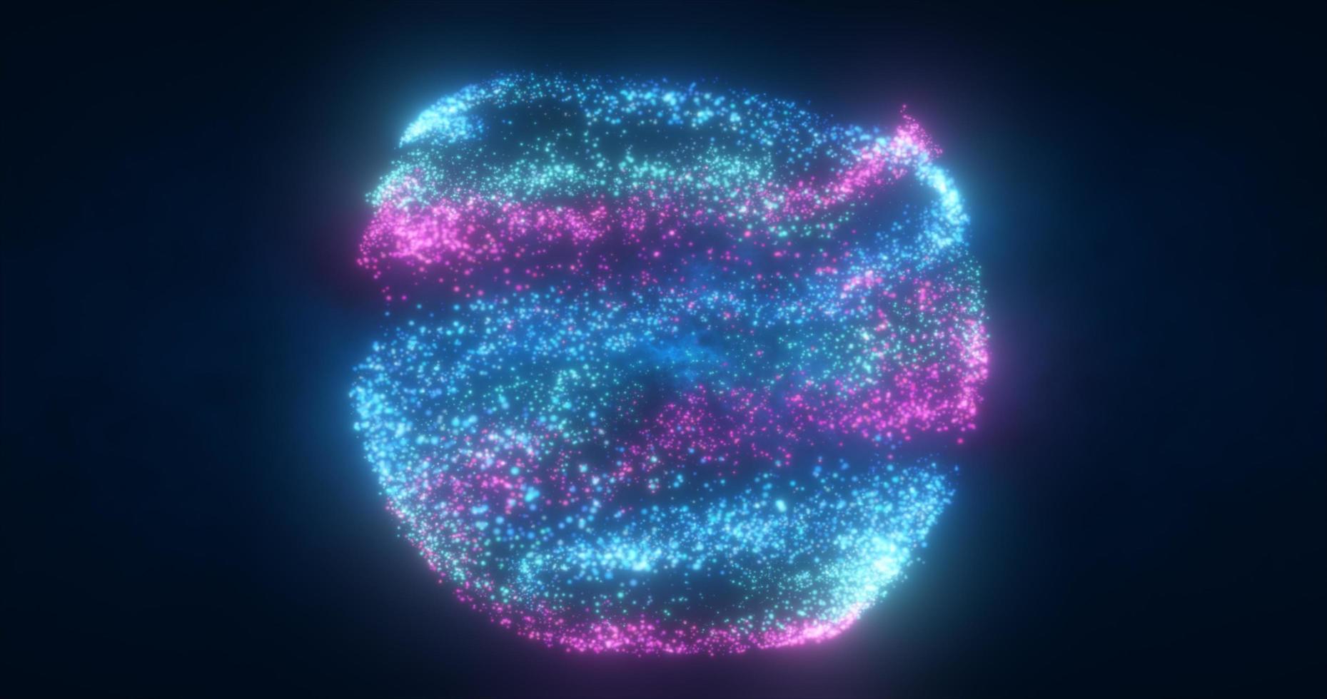 Abstract sphere ball of blue and purple glowing bright flying energy particles and dots abstract background photo