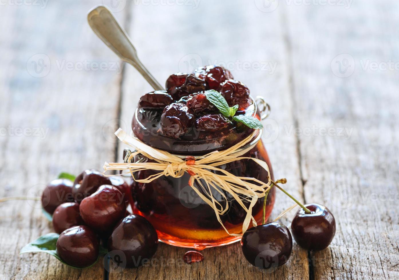 Black cherry jam in the jar photo