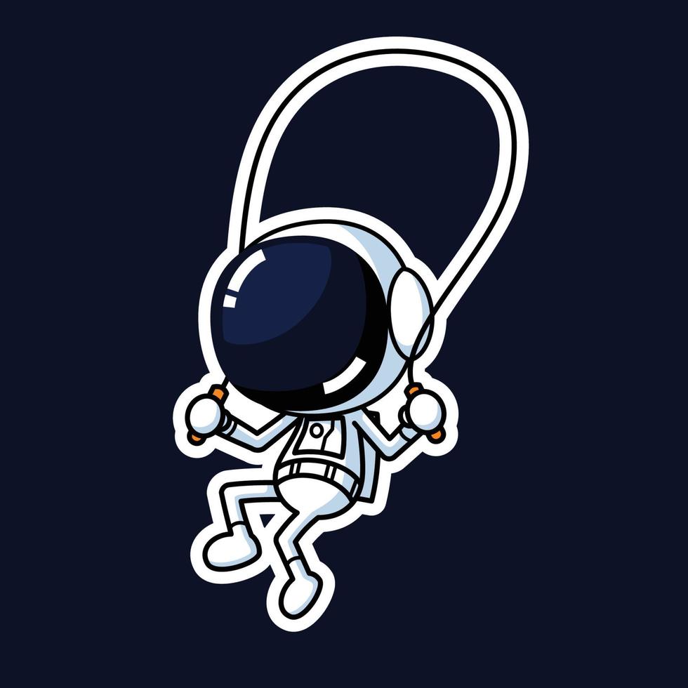 Cute Astronaut Cartoon Character Playing Skipping Rope. Premium Vector Graphic Asset.